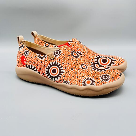 UIN Shoes Womens 10.5 Orange Canvas Abstract Art Print Slip On Casual Travel - Picture 2 of 10
